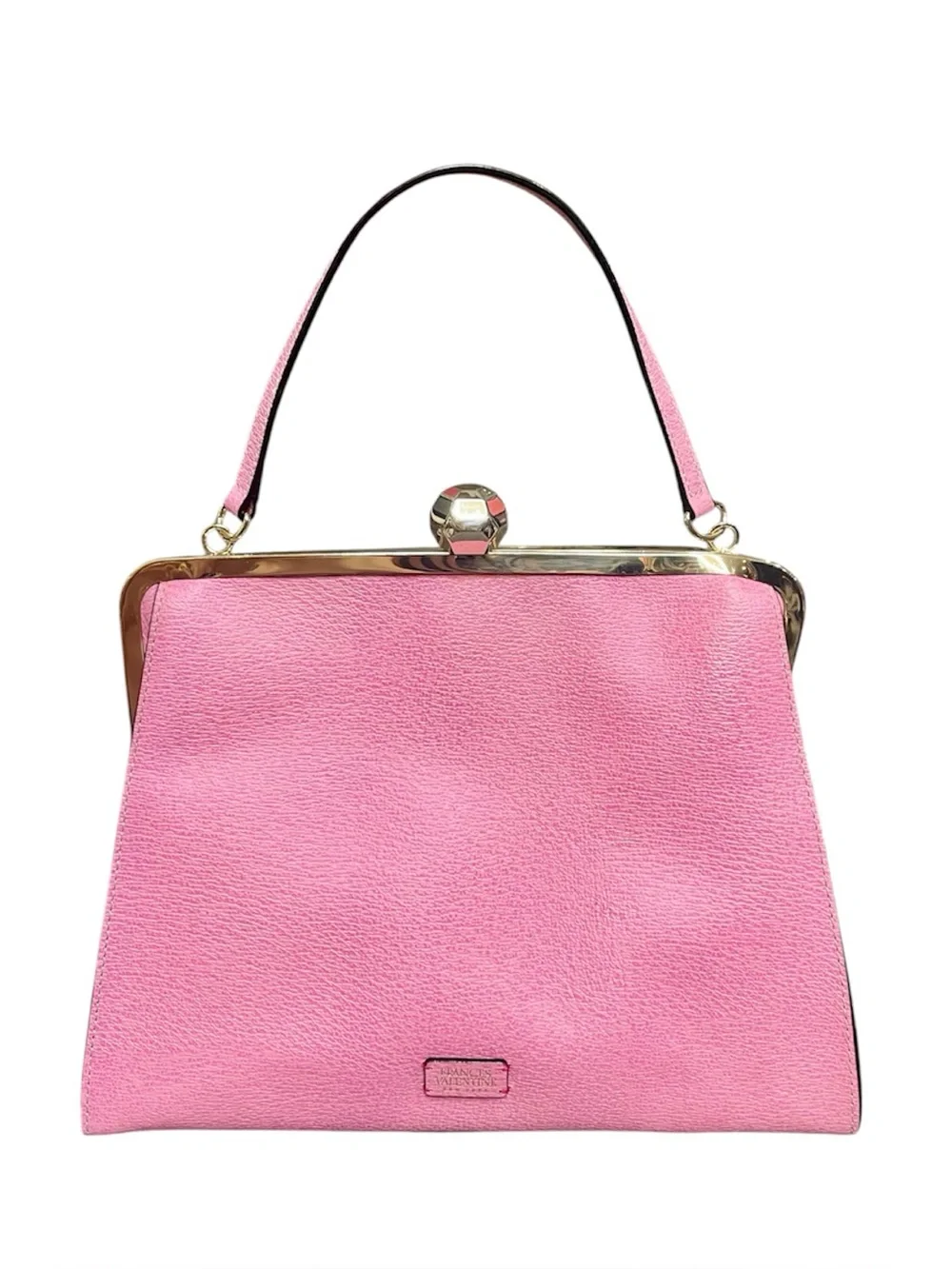 Frances Valentine Pink Pebbled Leather Top Handle Jackie Frame Satchel w Geodome
